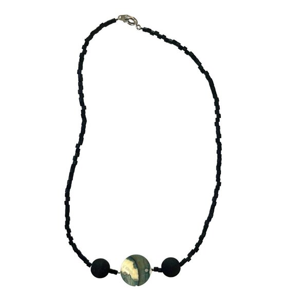 Natural Santorini Greece Volcanic Lava Black Beaded Necklace - Picture 7 of 14